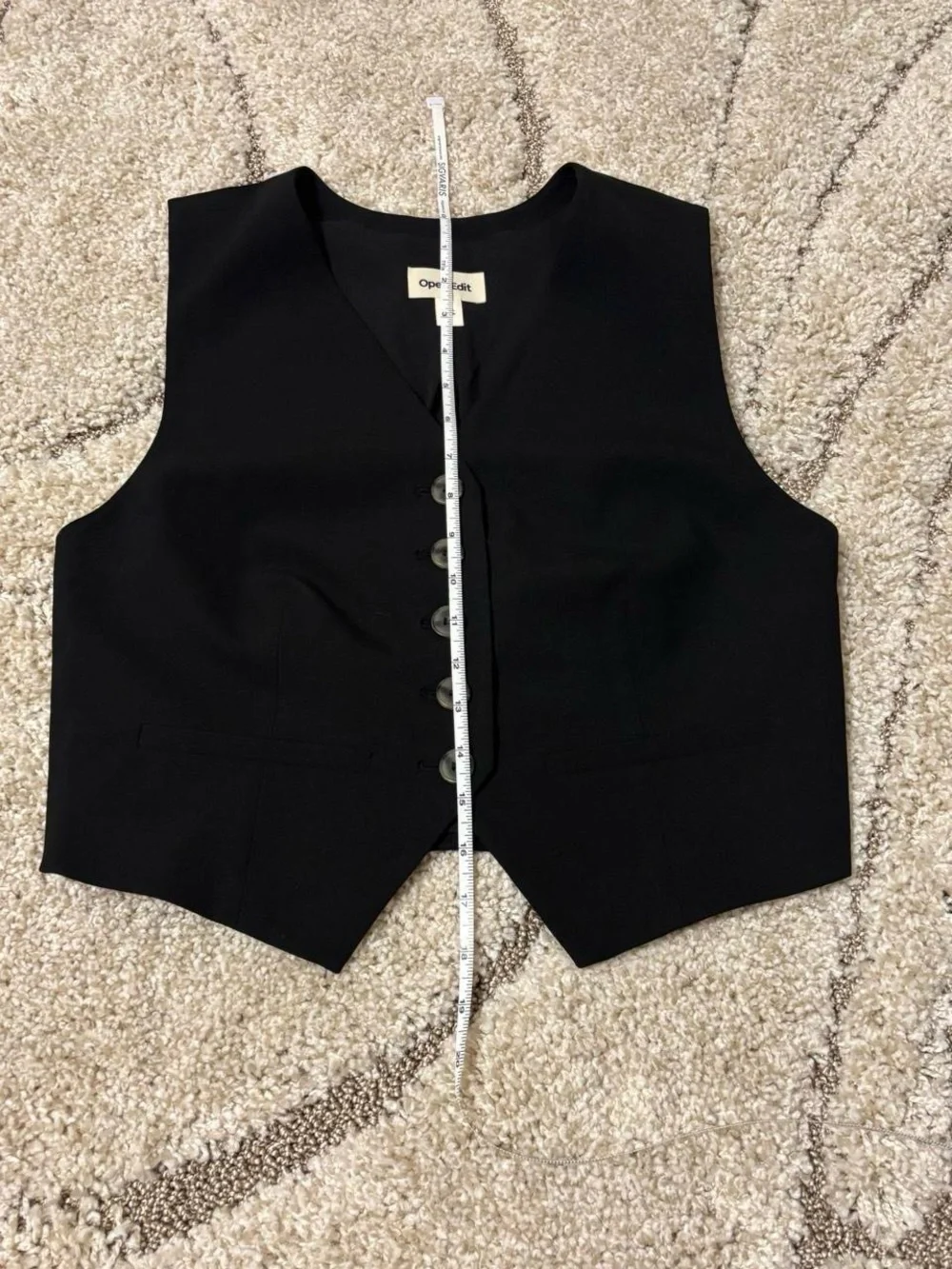 Open Edit Black Tailored Button Vest
